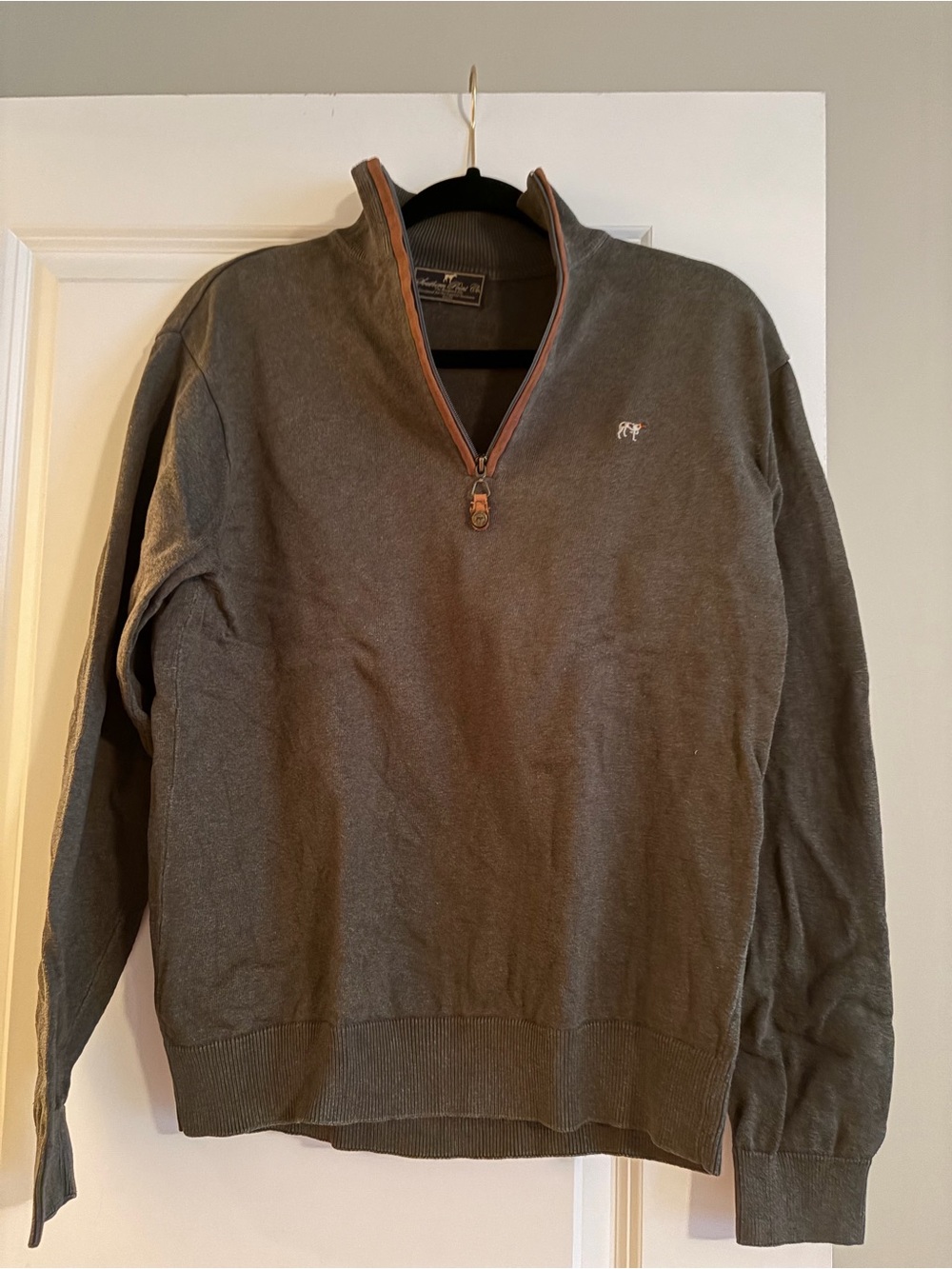 Men's Quarter-Zip Sweater in Olive with Contrast Trim